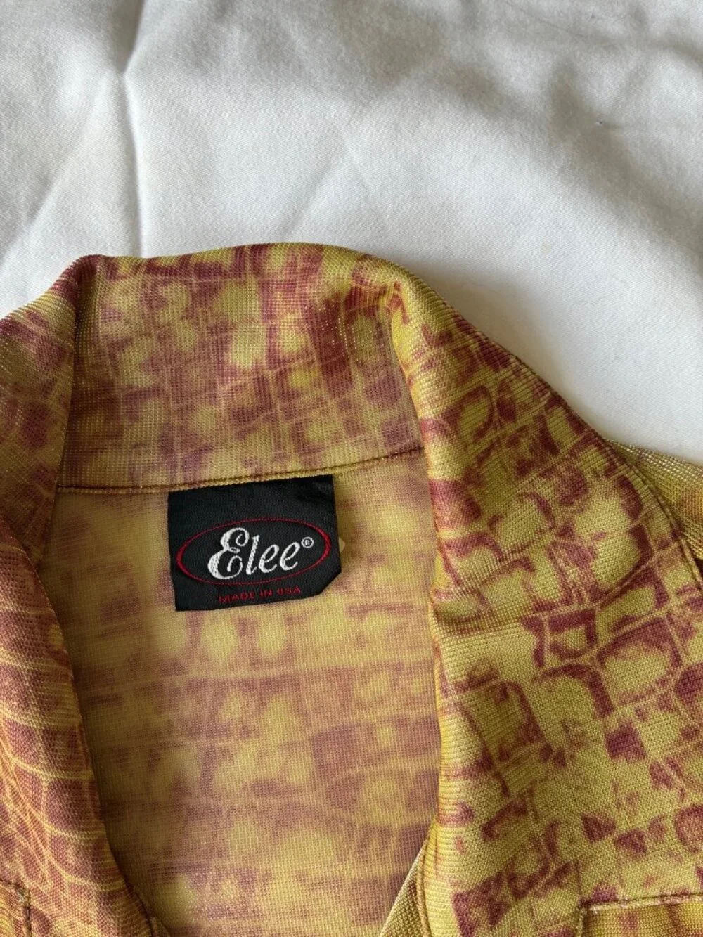 Vintage ELEE Men Sheer Button down Long Sleeve crocodile skin style print LG